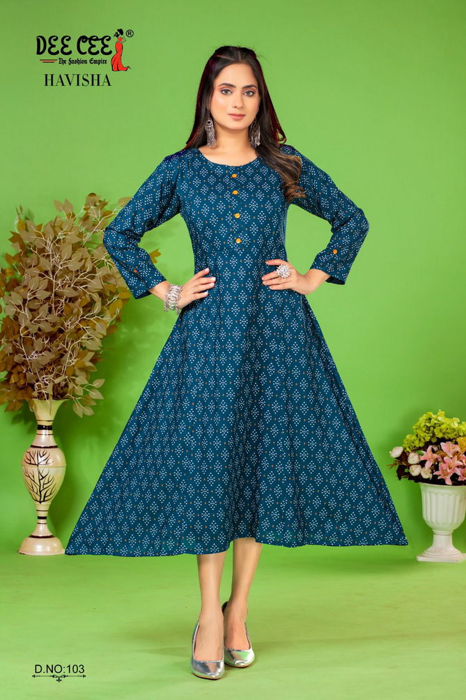 Havisha By Dee Cee Rayon Printed Long Kurtis Wholesale Price In Surat
